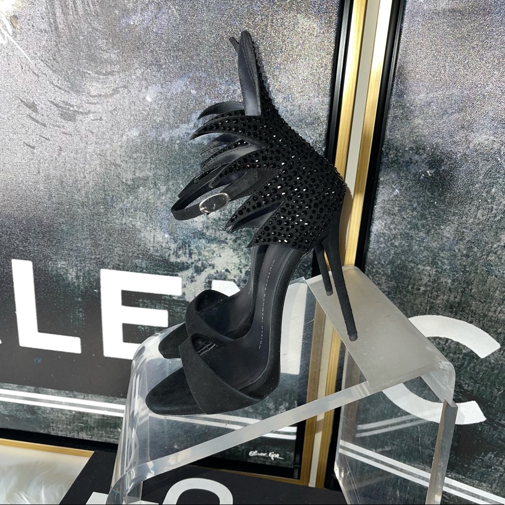 New Giuseppe Zanotti Swarovski 120mm Suede Sandals in Black Gothic Moody Witchy - Picture 8 of 17